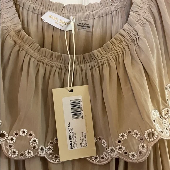 Ramy Brook/ NWT cream off-Shoulder mini Dress XS/TP elastic waist scallo… - Picture 4 of 9